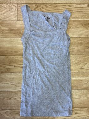 Women's Gray Ribbed Tank Top with Wide Straps